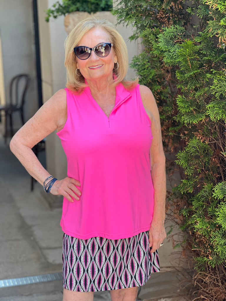 Sleeveless Zip Top, Hot Pink