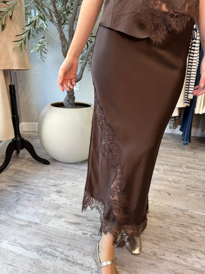 Seraphina Lace Satin Midi Skirt