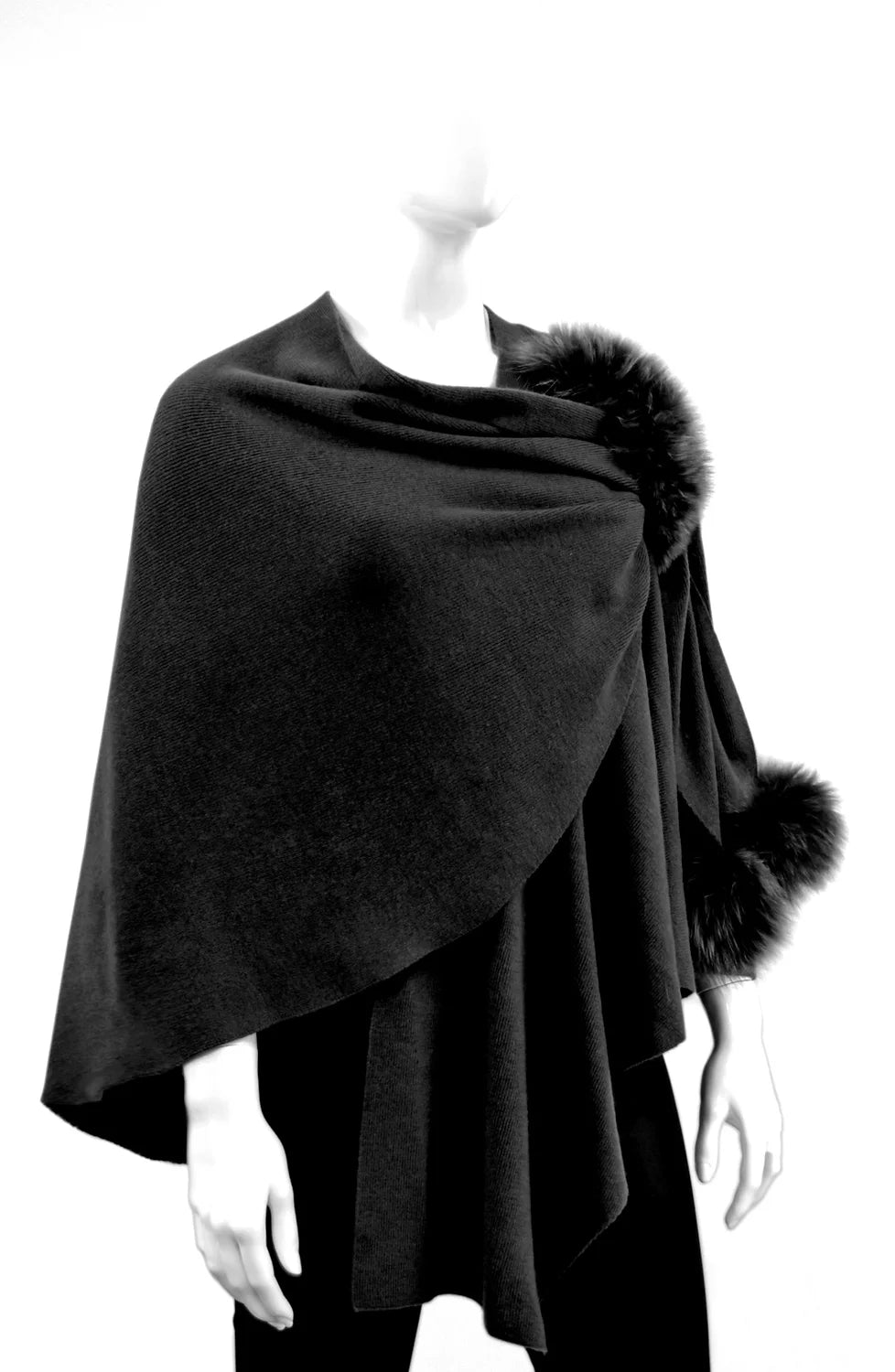 Luxe Fox Fur Wrap, Black