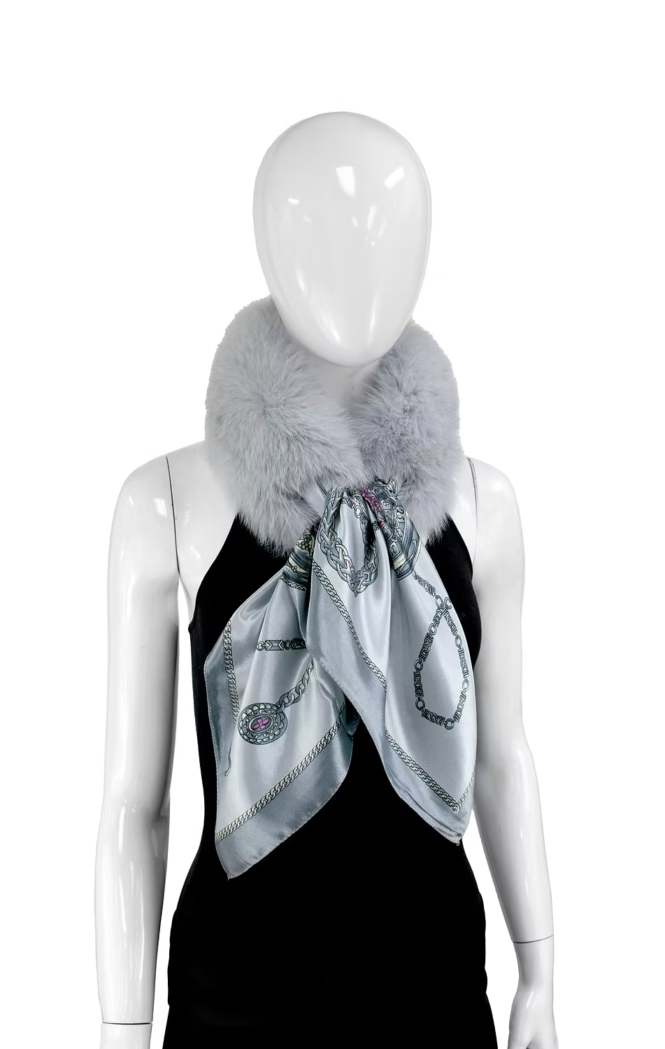 Silk Scarf Fox Fur Collar