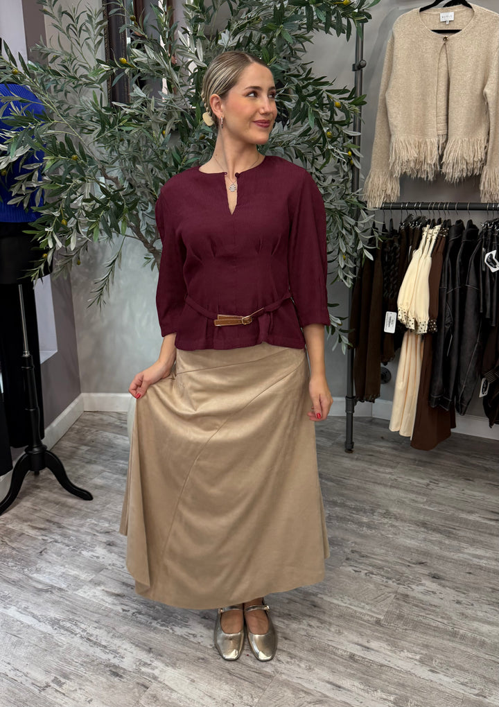 Bordeaux Belted Blouse