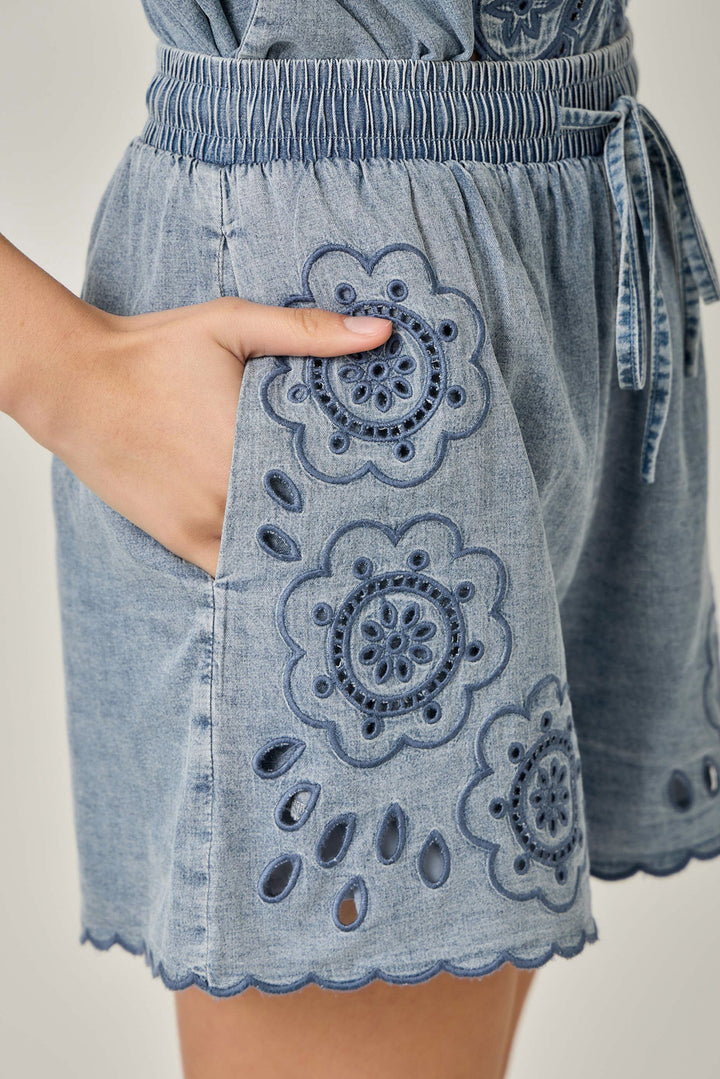 Washed Eyelet Shorts