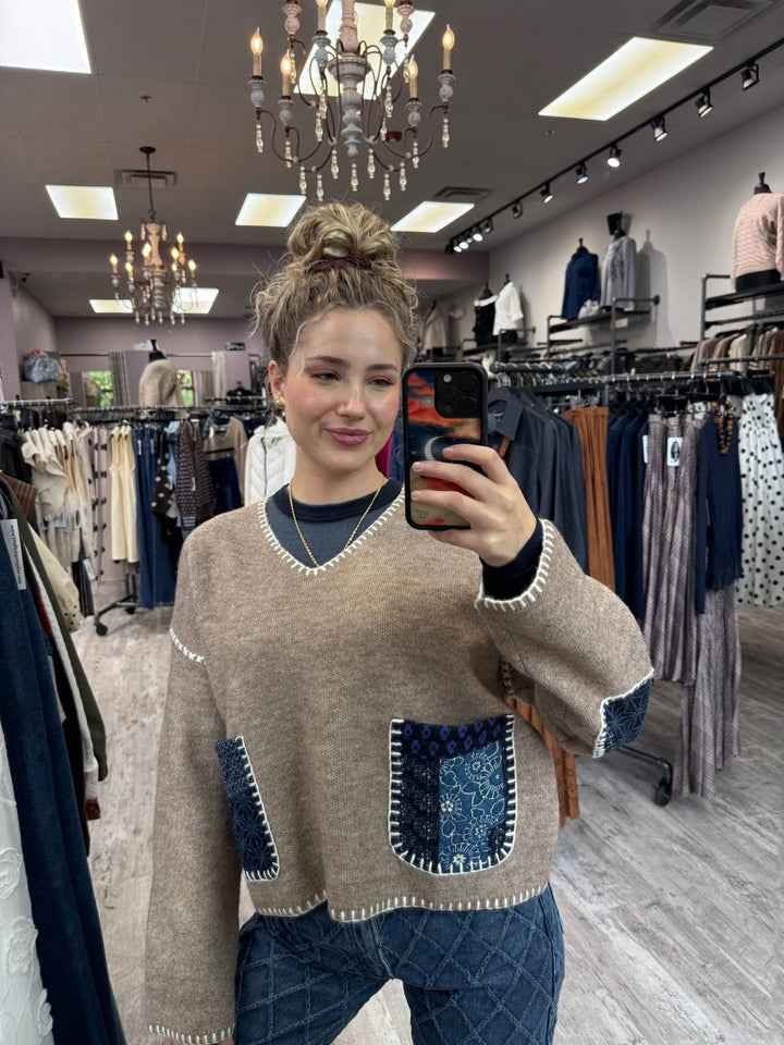 Faye Denim Pocket Sweater