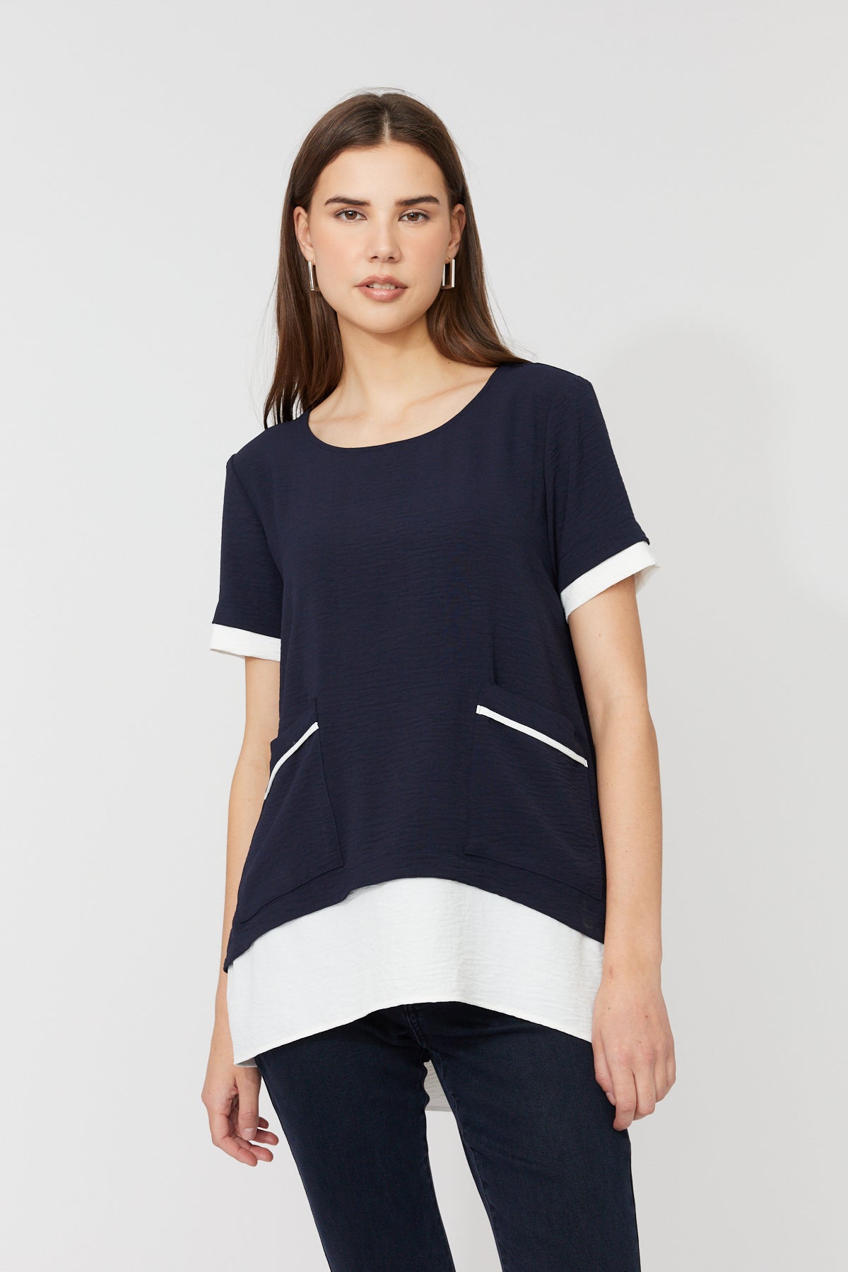 Key Largo Layered Tunic | Relaxed Fit Navy Top | 36048 COMPLI K – Just ...