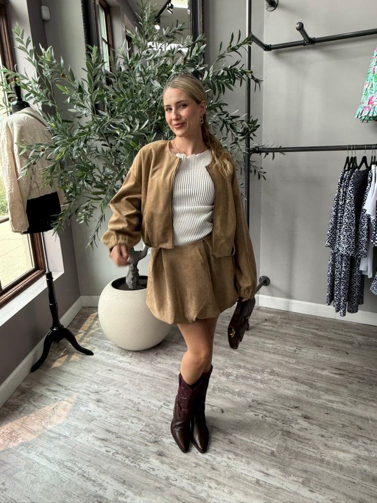 Mocha Muse Suede Bubble Skirt