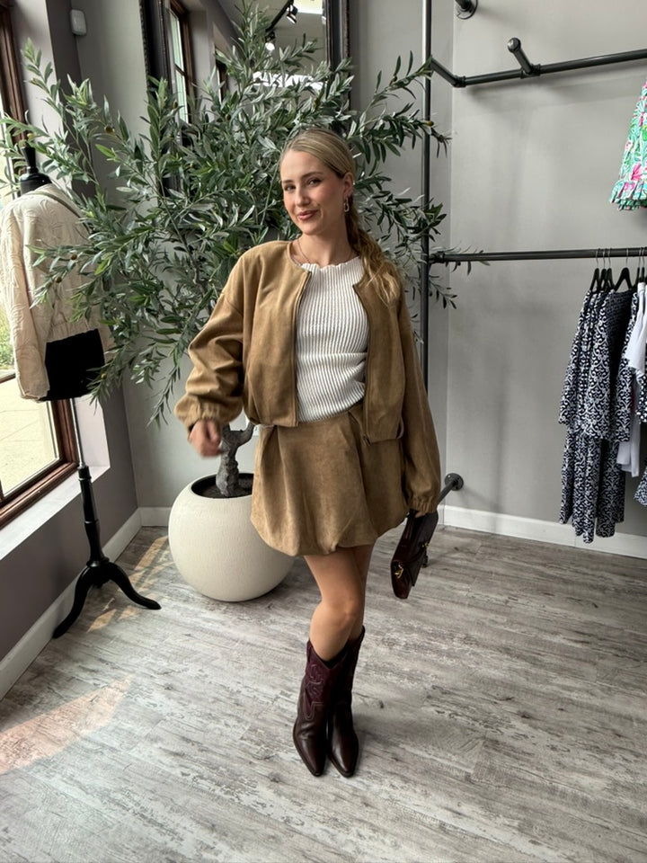 Mocha Muse Suede Bubble Skirt