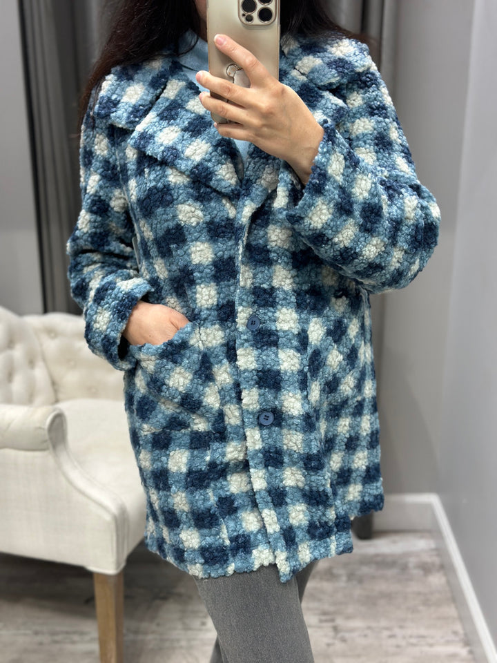 Blueberry Gingham Fleece Coat