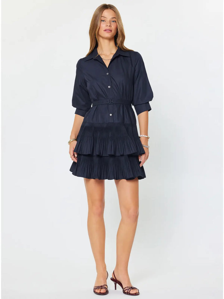 Polished Poplin Tiered Dress, Navy