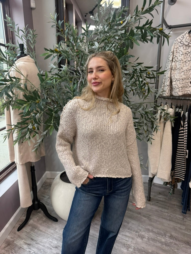 White Tea Rolled Hem Sweater