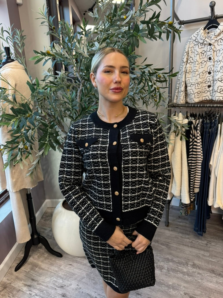 Preppy Plaid Tweed Skirt Set