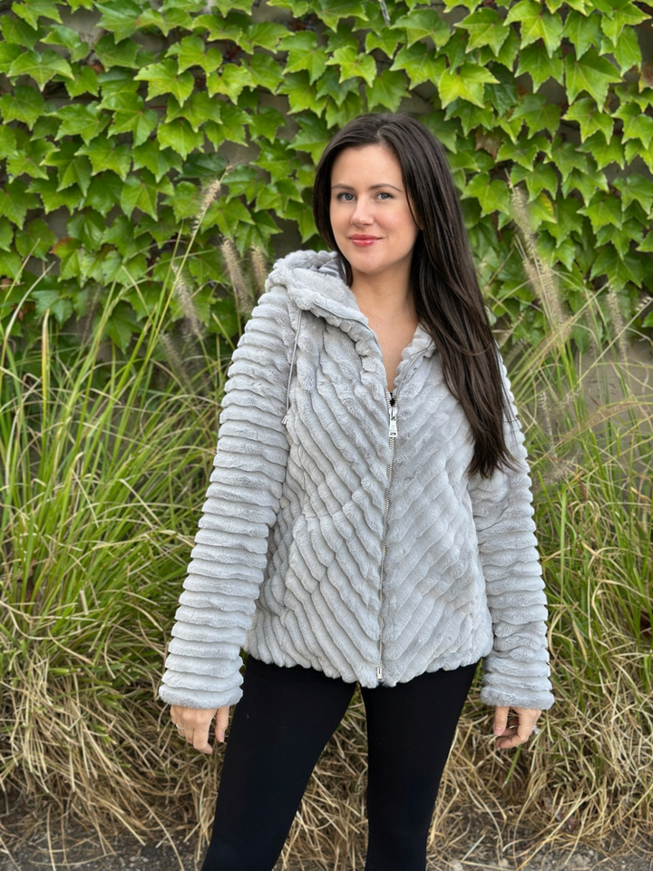 Powder Grey Faux Fur Jacket