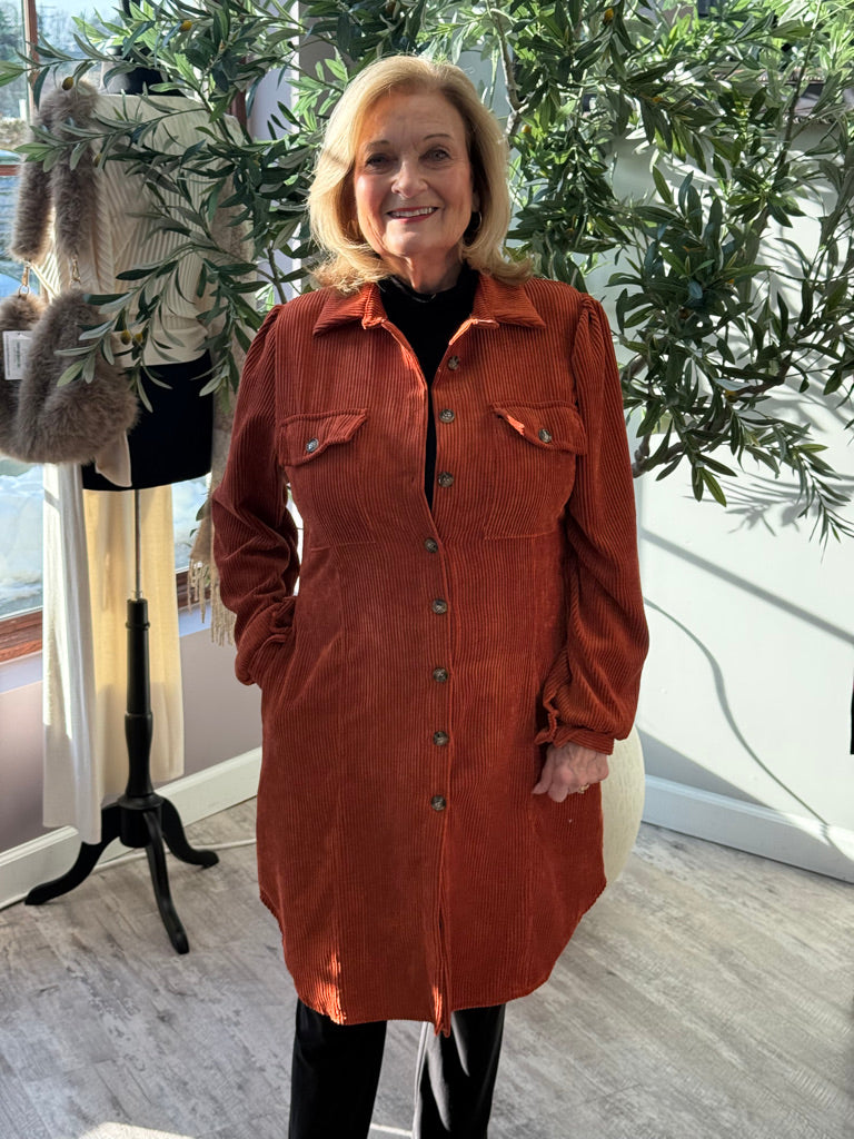 Cider &amp; Spice Corduroy Shirt Dress, Final Sale