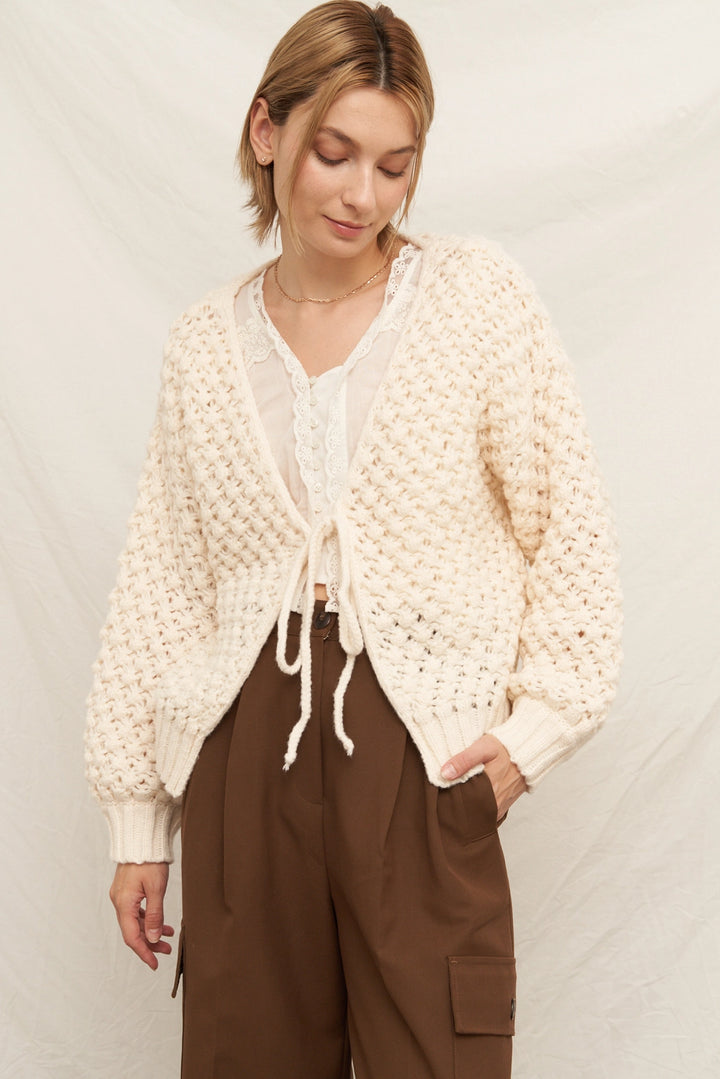 Willow Tie-Front Cardigan in Ivory, view 4