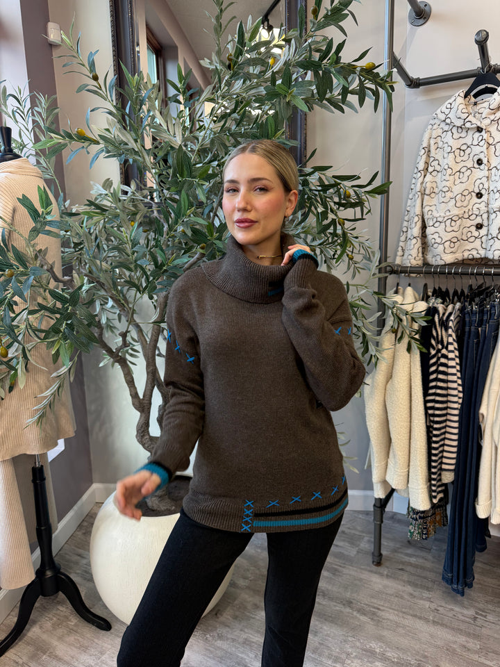 Pop of Teal Cowl Sweater