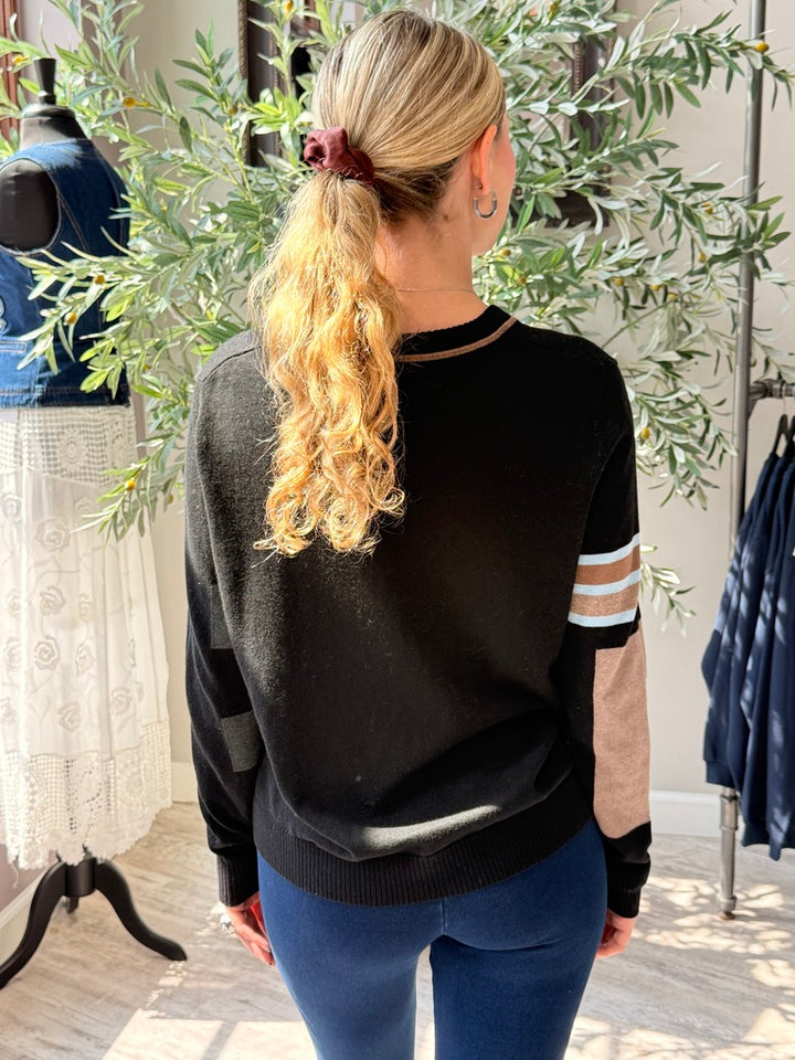 Camel Trim Colorblock Sleeve Sweater