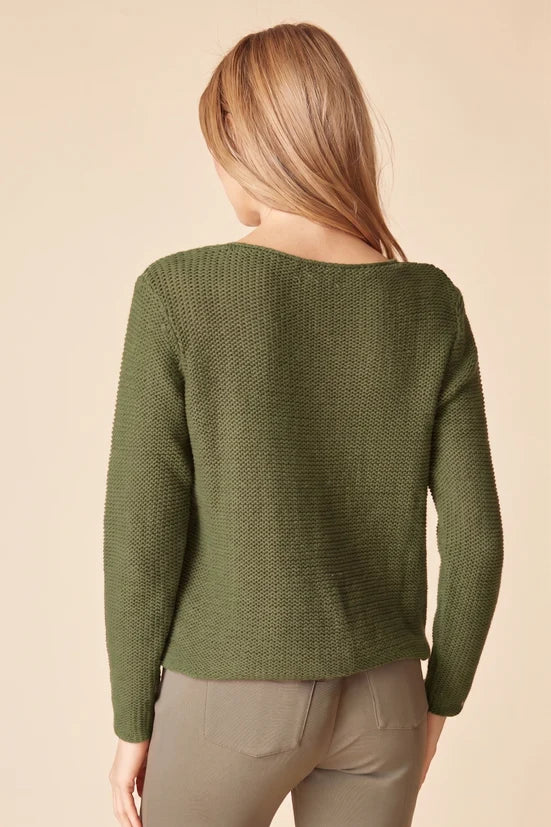 Fireside Pullover in Fern, close-up detail view
