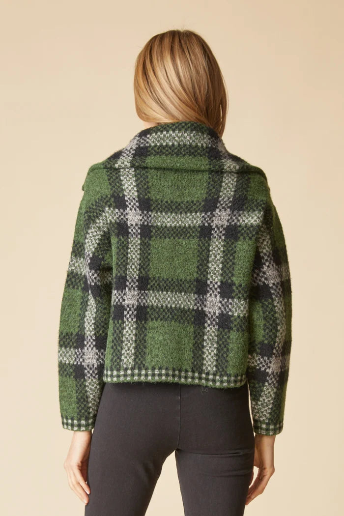 Plaid About You Zip Jacket in Fern, back view