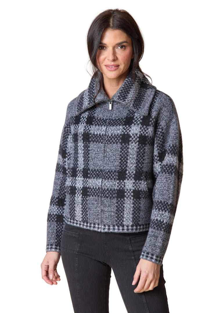 Plaid About You Zip Jacket in Grey, front view