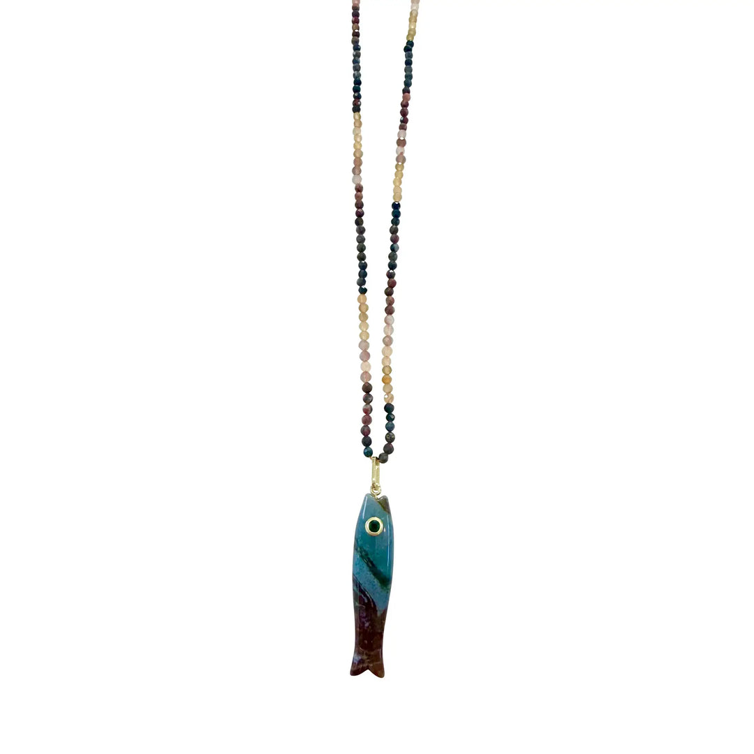 Fish Beaded Necklace, Neutral