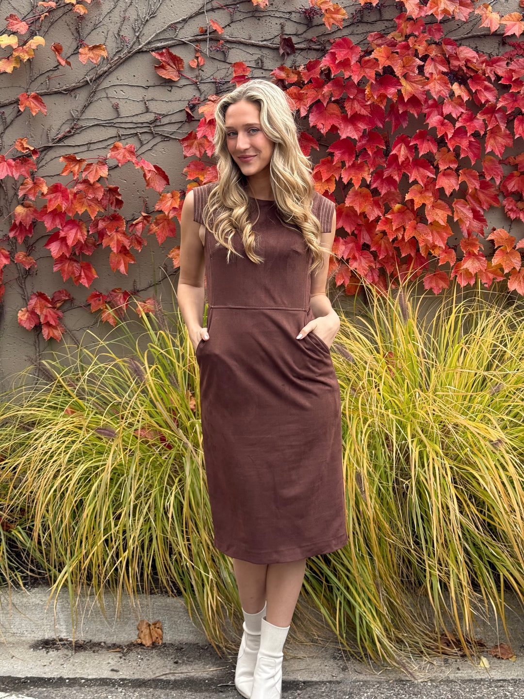 Suede Chic Cap Sleeve Dress