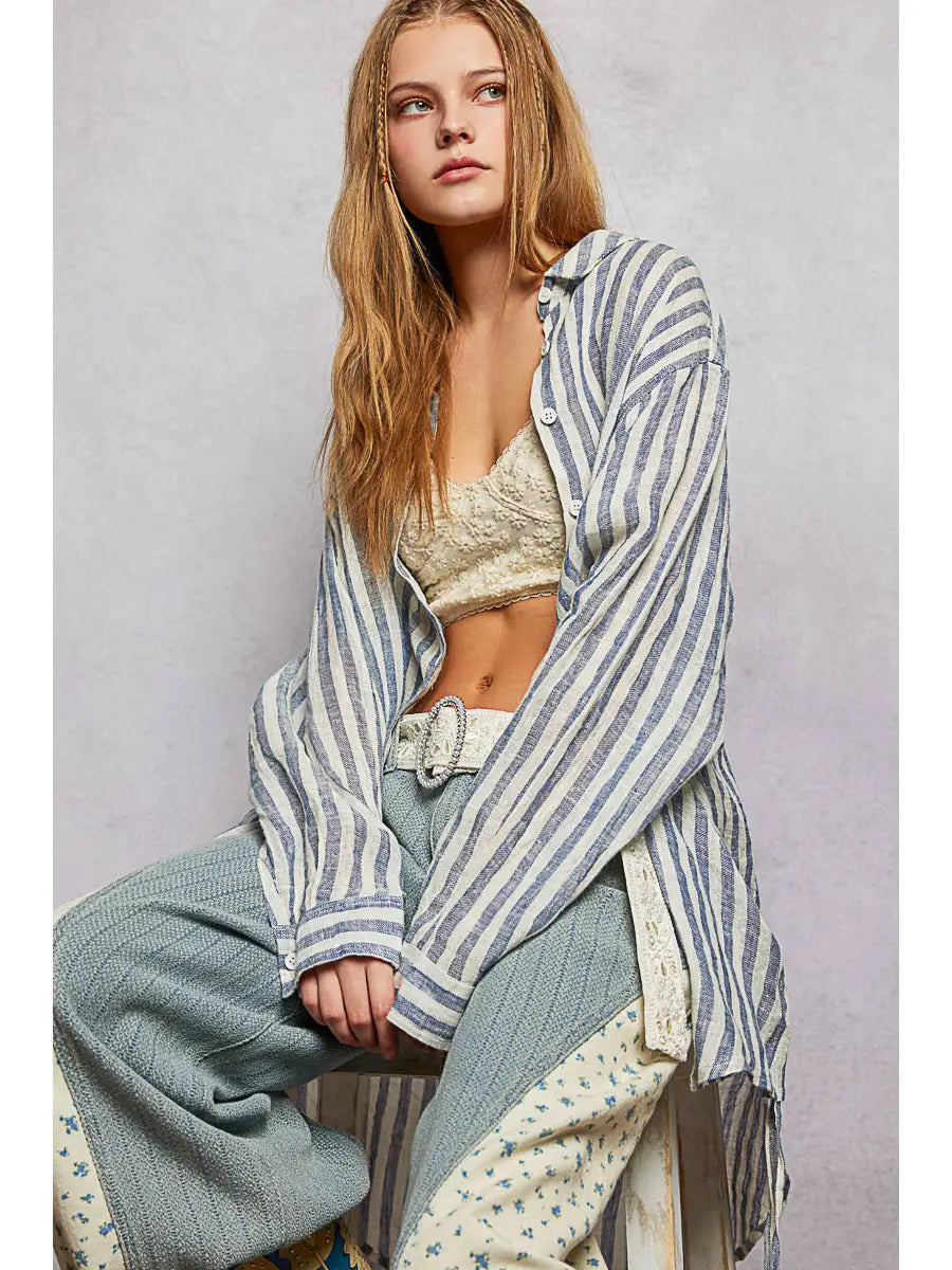 Maya Oversized Striped Linen Shirt