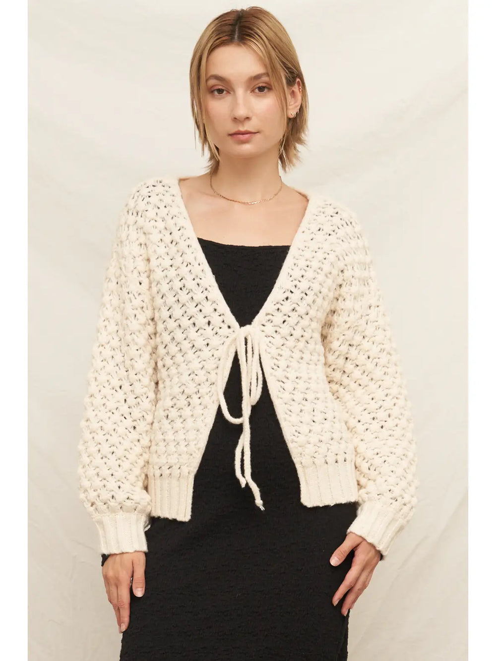 Willow Tie-Front Cardigan in Ivory, view 2