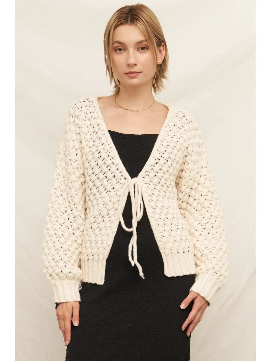 Willow Tie-Front Cardigan in Ivory, view 2