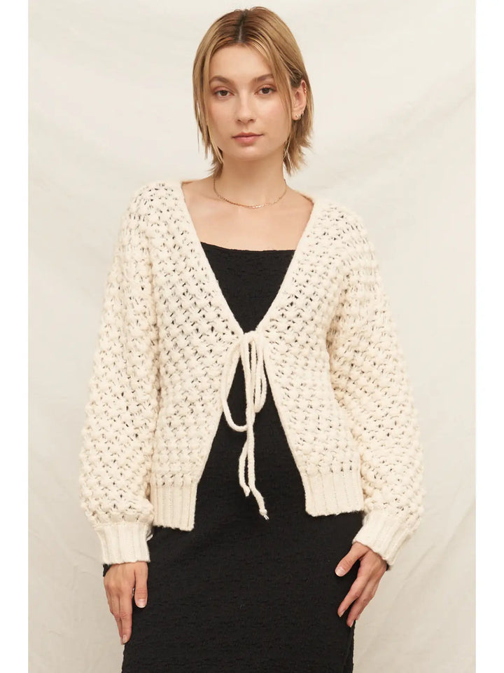 Willow Tie-Front Cardigan in Ivory, view 2