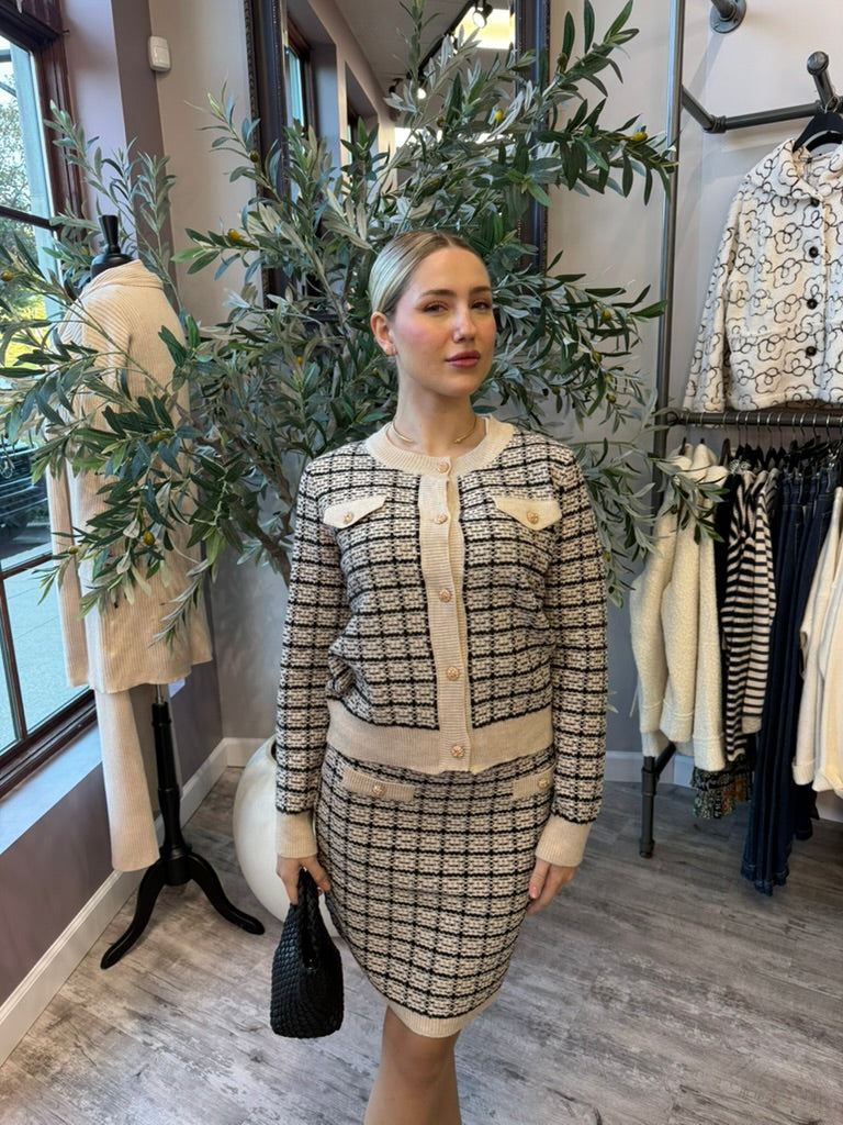 Preppy Plaid Tweed Skirt Set