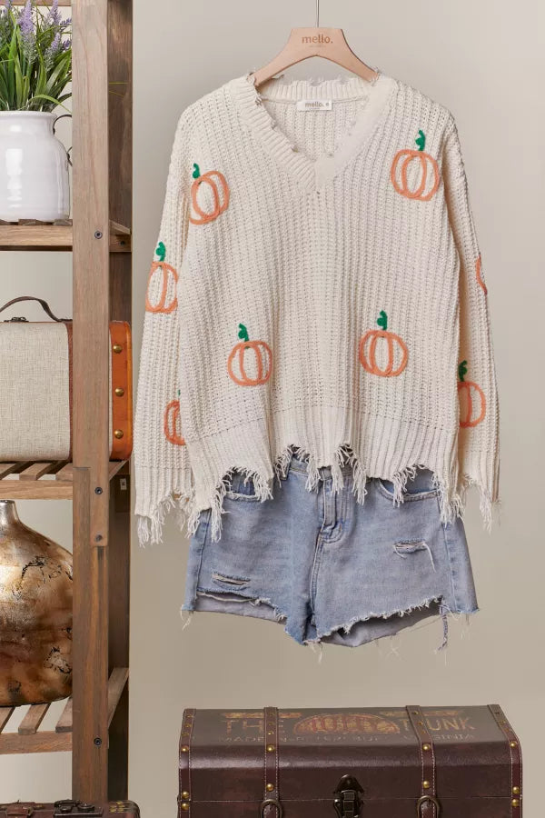 Pumpkin Patch Distressed Sweater