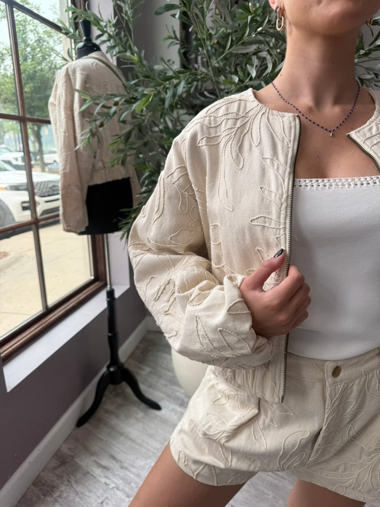 Mychaela Linen Bomber Jacket