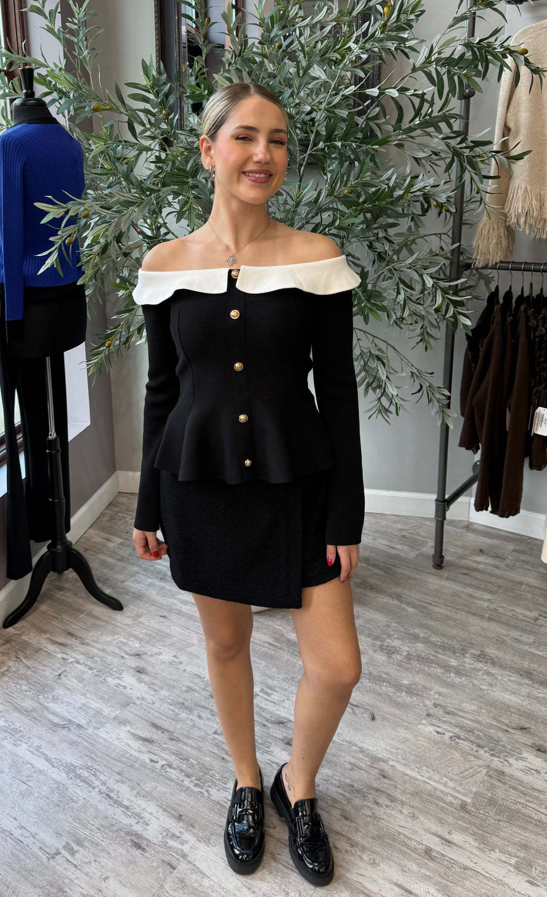 Margaux Contrast Collar Peplum Top