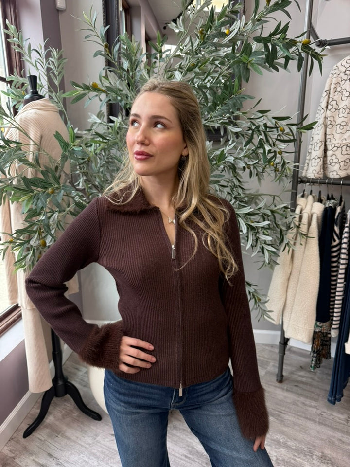 Chalet Faux Fur Trim Zip Cardigan