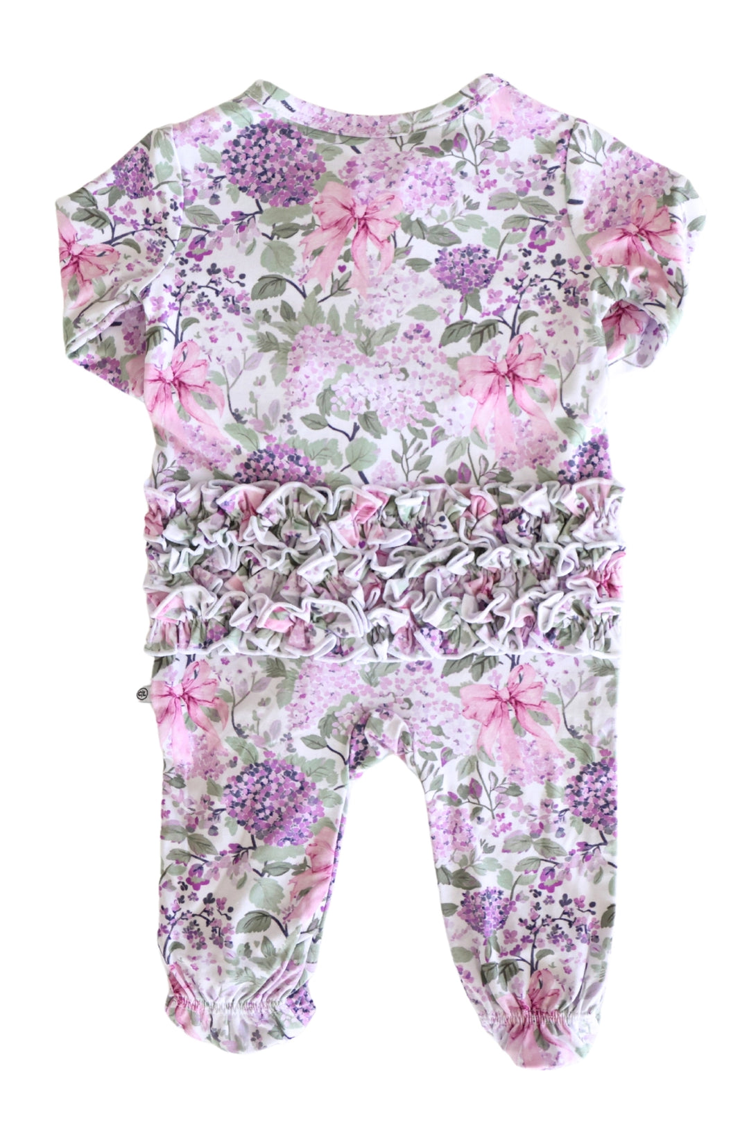 Floral patterned baby romper on a white background