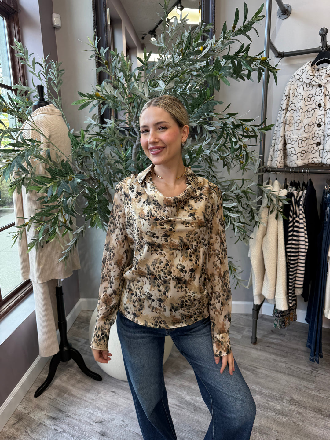 Leopard Luxe Draped Blouse