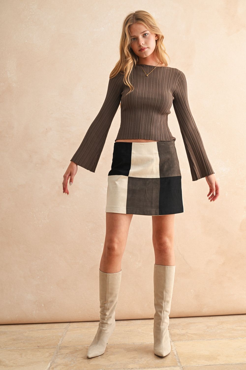 Mod Mosaic Suede Skirt S5206 MIOU MUSE – Just Girls Boutique