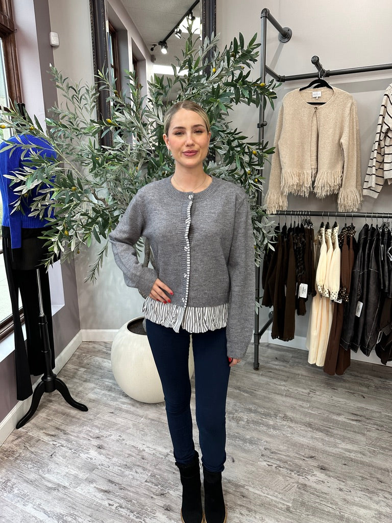 Stripe Ruffle Trim Cardigan