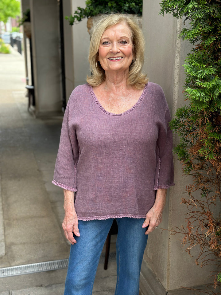 Barcelona Linen Top, Magenta