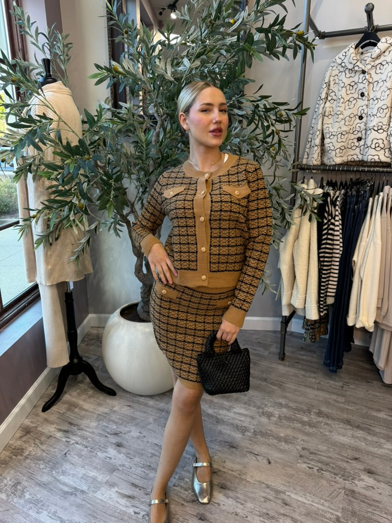 Preppy Plaid Tweed Skirt Set