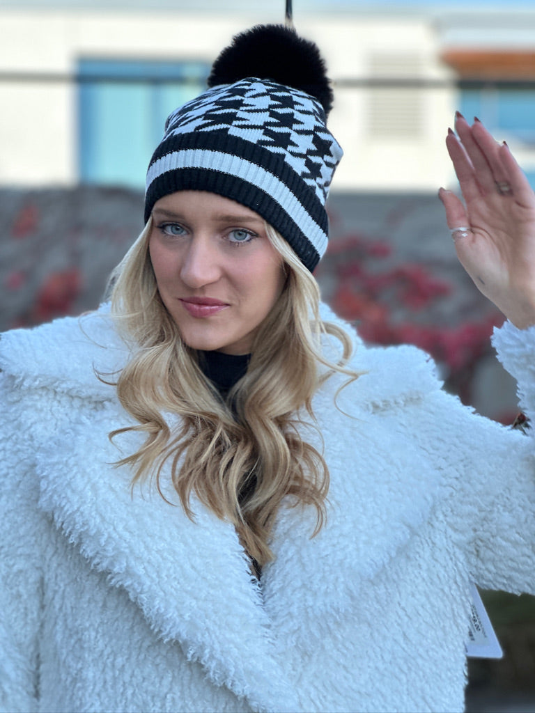 Houndstooth Pom Pom Hat