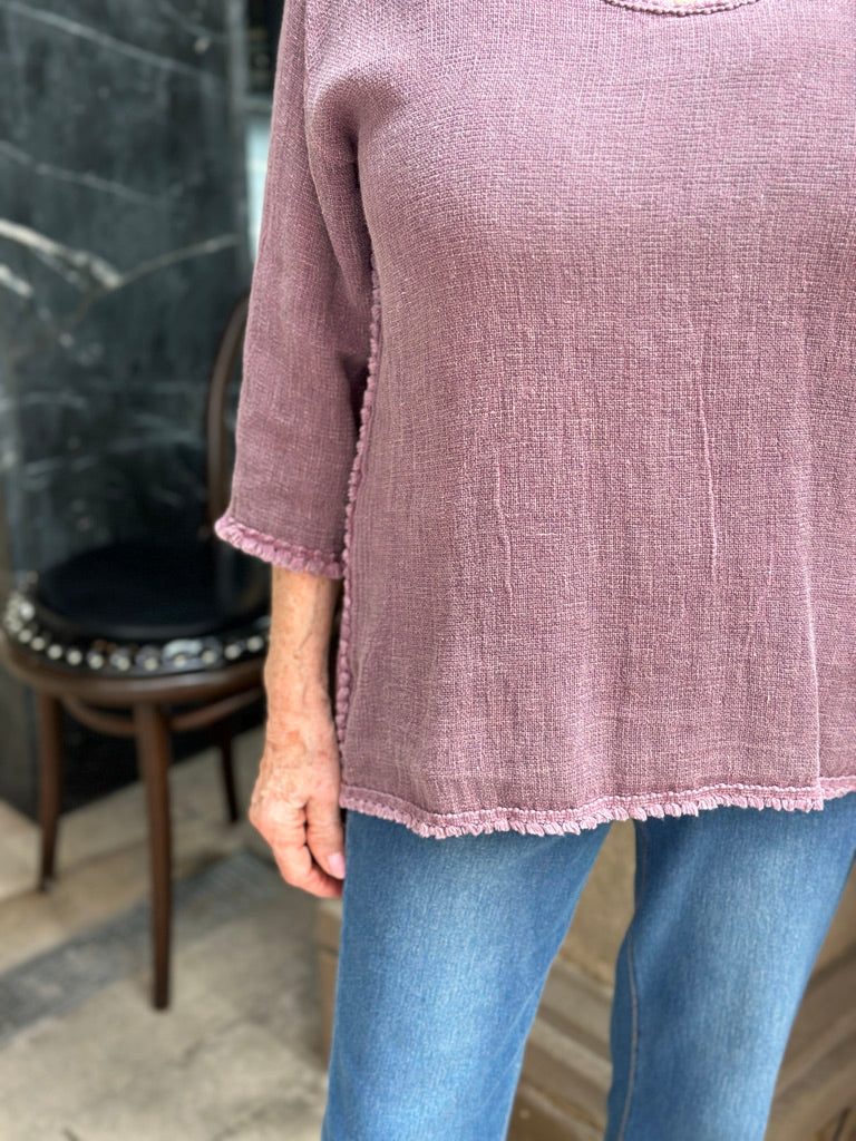 Barcelona Linen Top, Magenta