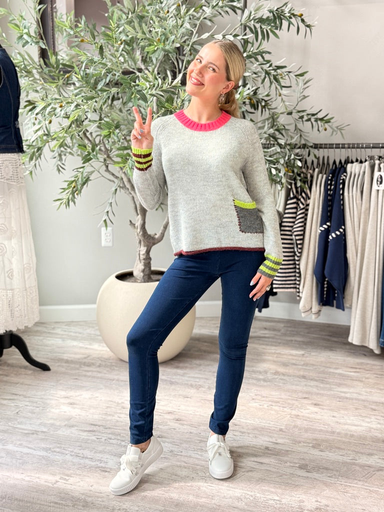 Pop of Pink Collar Sweater