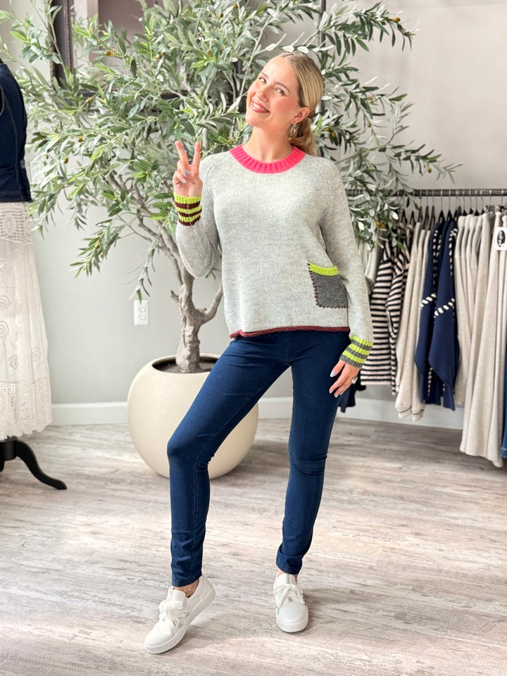 Pop of Pink Collar Sweater