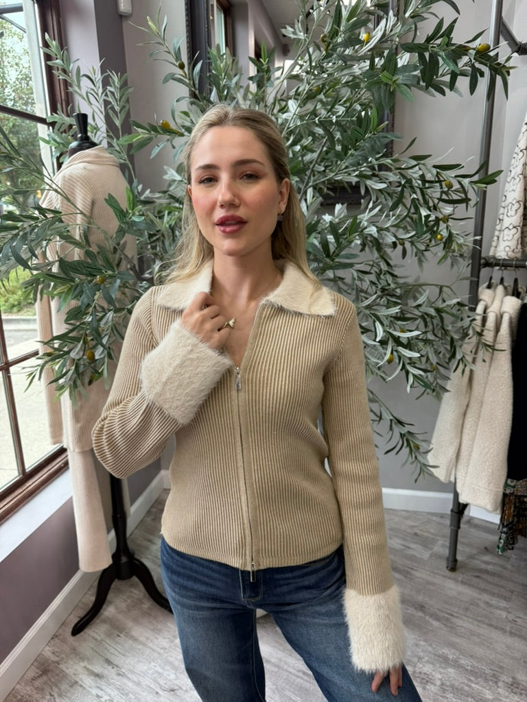 Chalet Faux Fur Trim Zip Cardigan