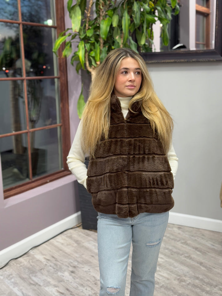 Chocolate brown faux fur vest.