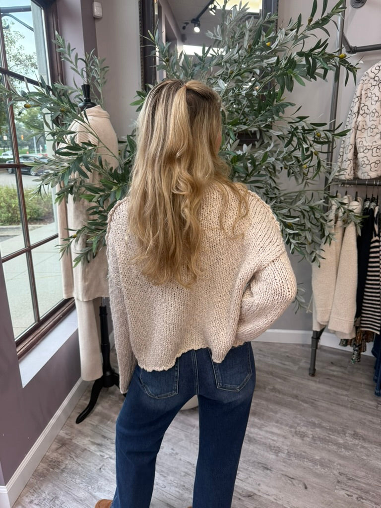White Tea Rolled Hem Sweater