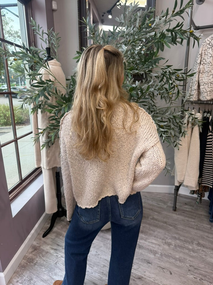 White Tea Rolled Hem Sweater