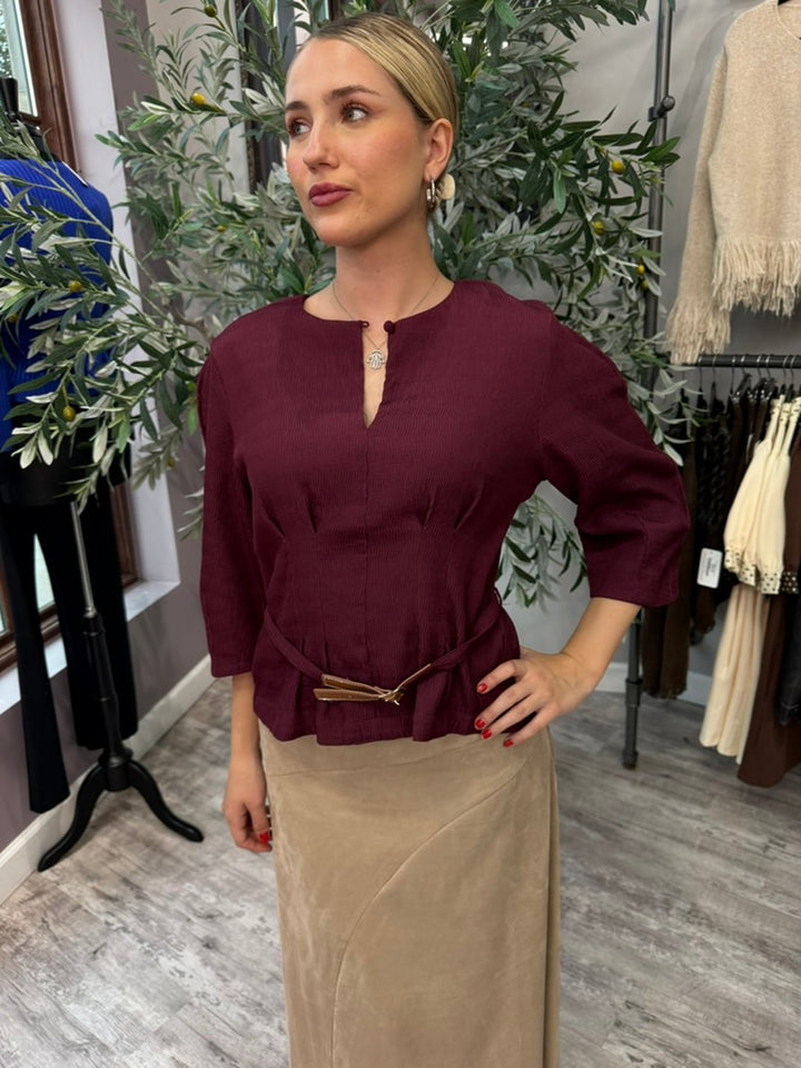 Bordeaux Belted Blouse