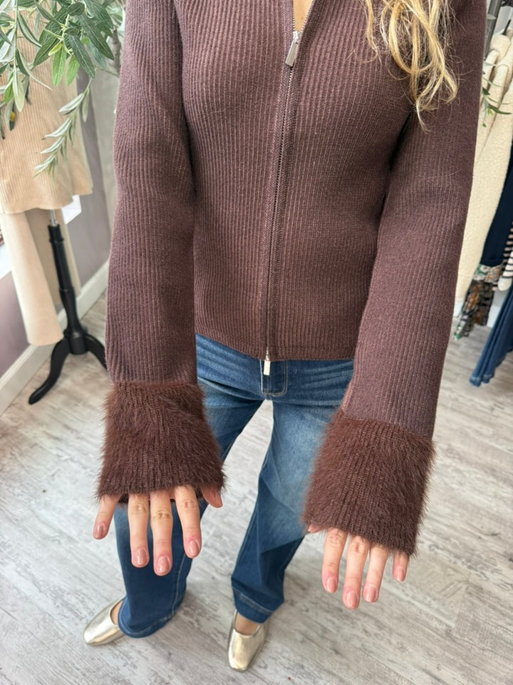 Chalet Faux Fur Trim Zip Cardigan