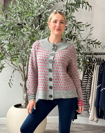 Two Tone Dot Fleck Button Cardigan